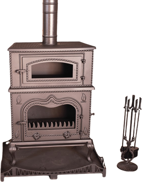 Alev Desenli 2 Tarafı Camlı Dikey Kuzineli Döküm Soba