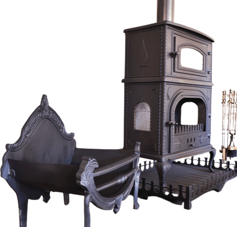 Alev Desenli 3 Tarafı Camlı Dikey Kuzineli Döküm Soba