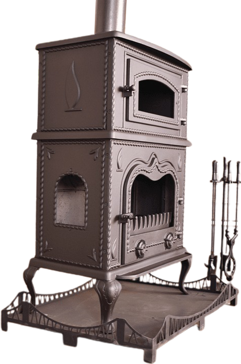 Alev Desenli 2 Tarafı Camlı Dikey Kuzineli Döküm Soba