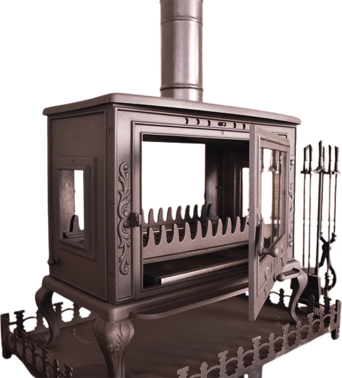 Küllüklü Modern 4 Tarafı Camlı Döküm Soba