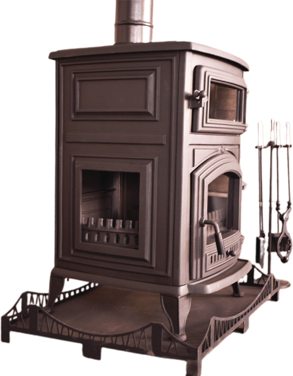 Modern 3 Tarafı Camlı Dikey Kuzineli Döküm Soba 85