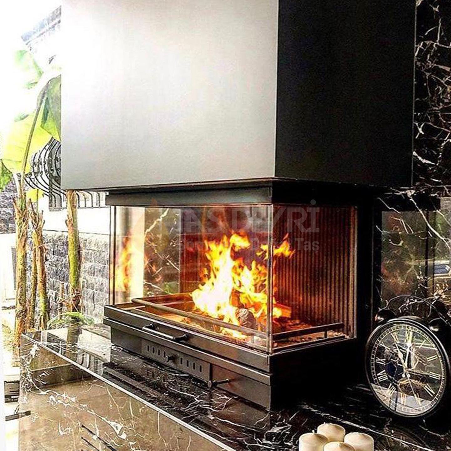Three-Sided Wood-Burning Fireplace 15