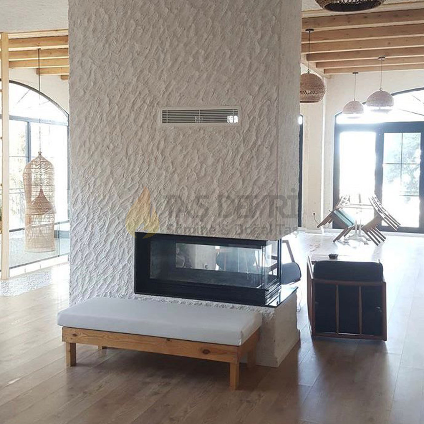 Three-Sided Wood-Burning Fireplace 19