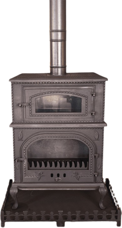 Flame Patterned 3 Sided Glazed Vertical with Oven Cast-Iron Stove