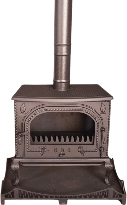 Flame Patterned 3 Sided Glazed Cast-Iron Stove