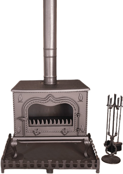Flame Patterned 3 Sided Glazed Cast-Iron Stove 70