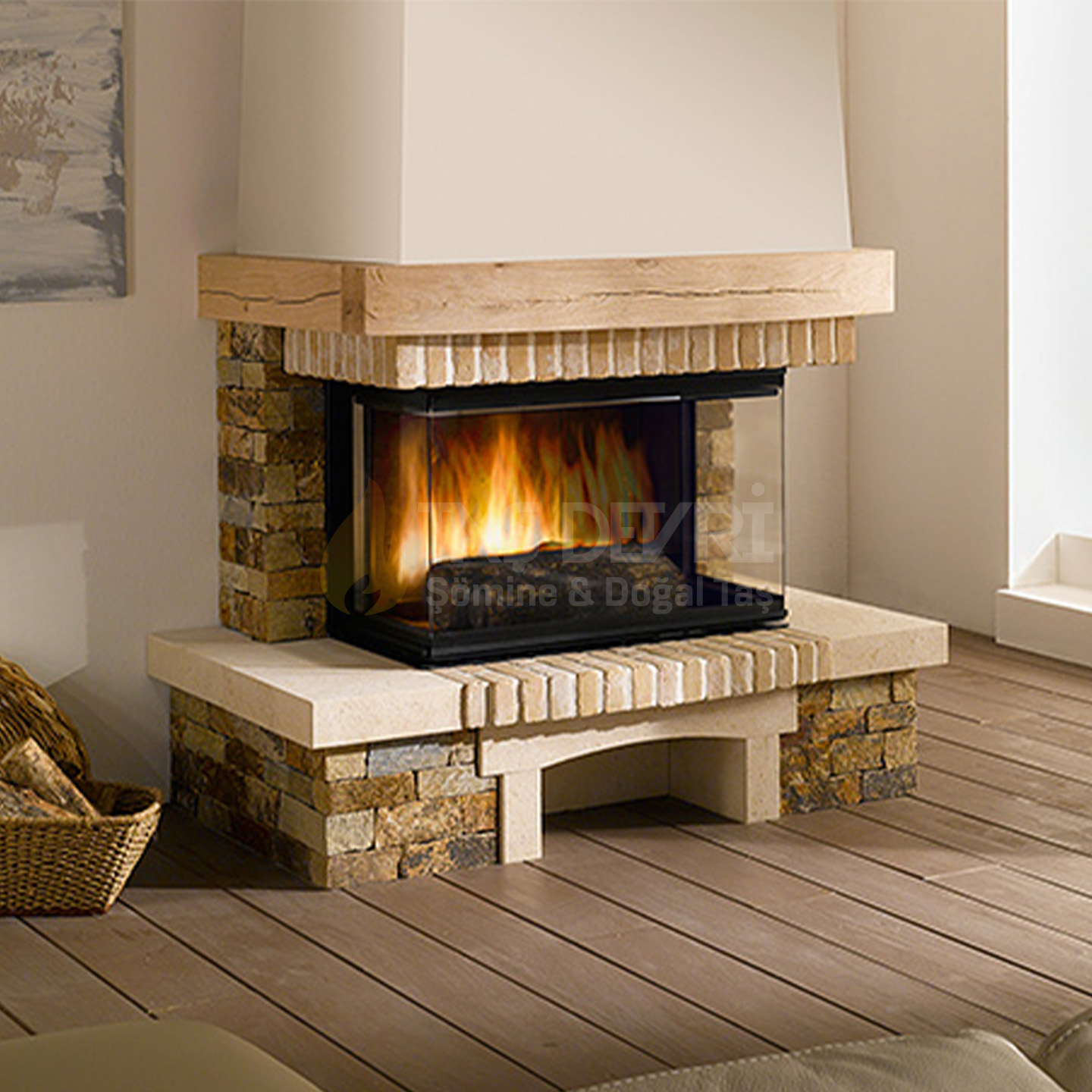 Three-Sided Wood-Burning Fireplace 32