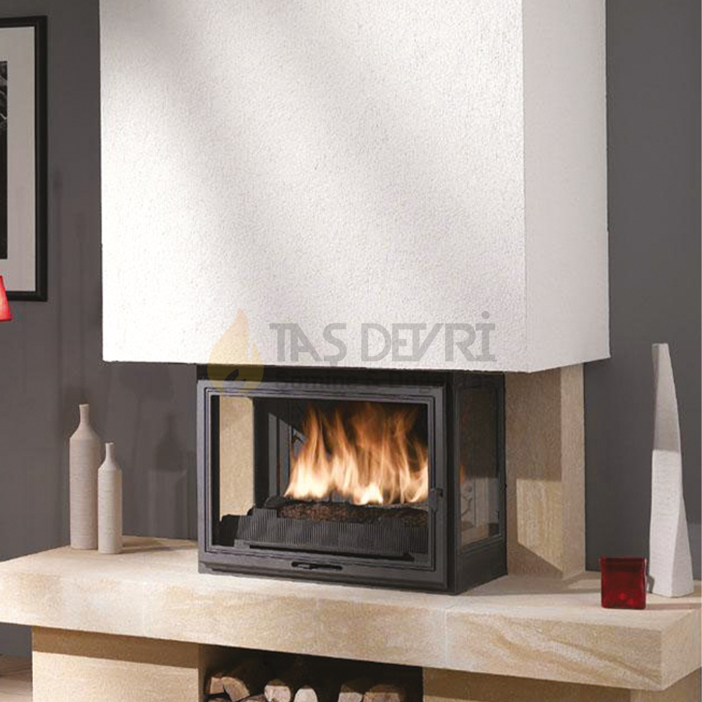 Three-Sided Wood-Burning Fireplace 52