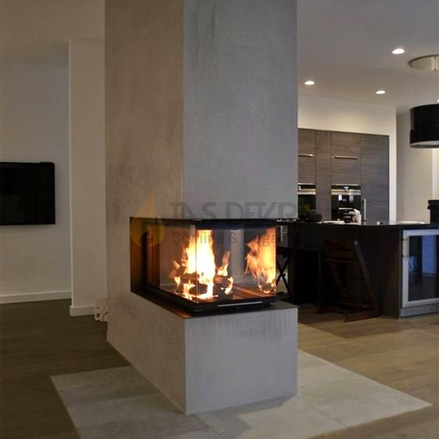 Three-Sided Wood-Burning Fireplace 57