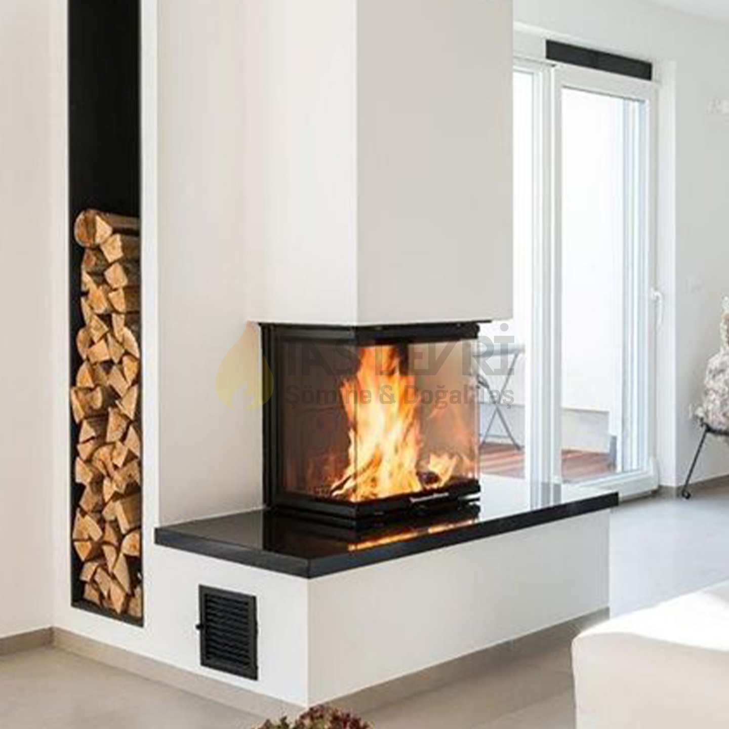 Three-Sided Wood-Burning Fireplace 59