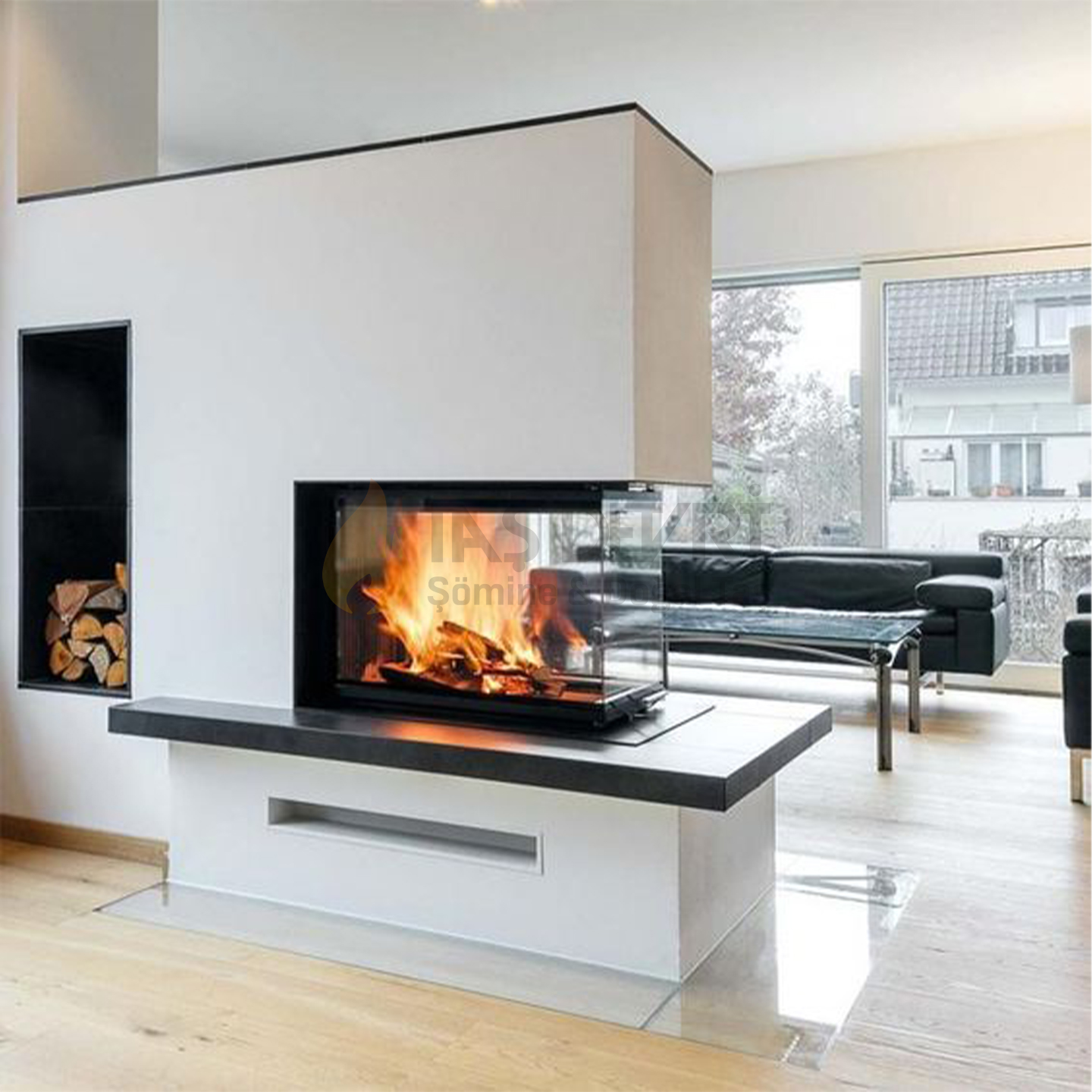 Three-Sided Wood-Burning Fireplace 60