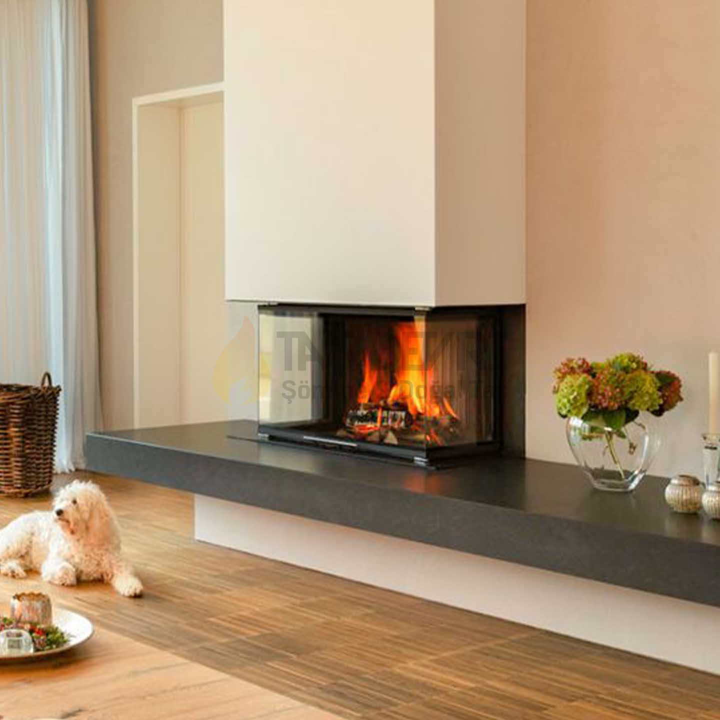 Three-Sided Wood-Burning Fireplace 65